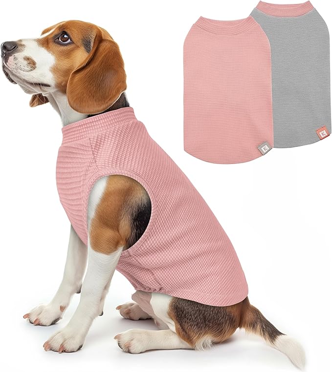 KYEESE 2Pack Dog Shirts Waffle Stretchy Dog T-Shirts Lightweight Tank Top Sleeveless Vest Breathable, XX-Large, Pink+Grey