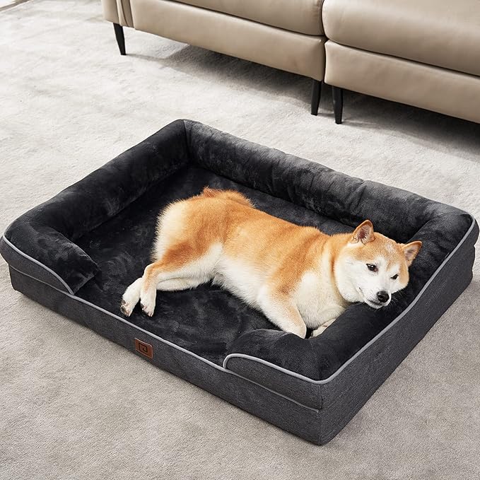 EHEYCIGA Orthopedic Dog Bed for Medium Dogs, Waterproof Memory Foam Medium Pet Beds with Sides, Non-Slip Bottom and Egg-Crate Foam Dog Couch Bed with Washable Removable Cover, Dark Grey