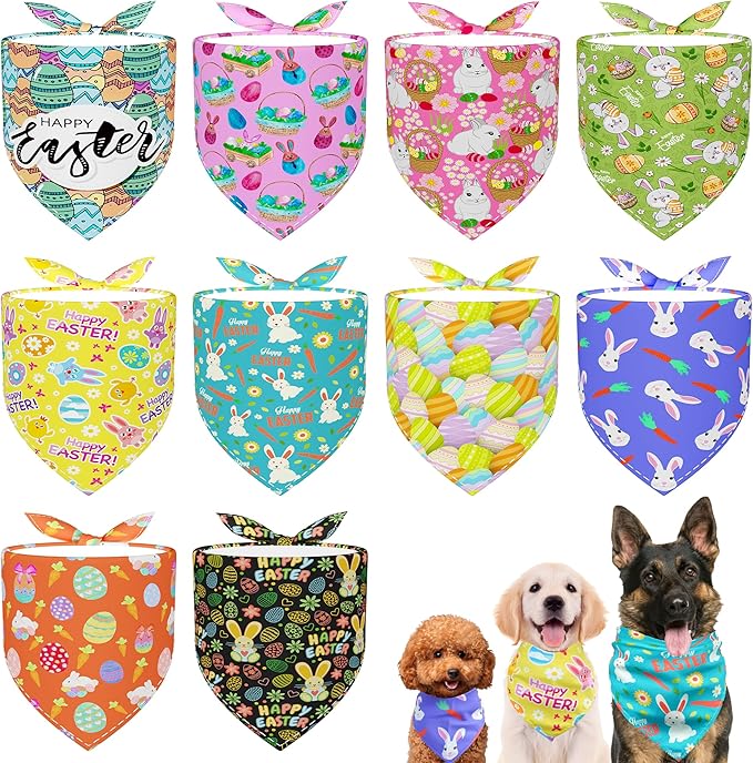 10PCS Easter Dog Bandanas for Medium Dogs Triangle Bibs Scarves Boys and Girls Grooming Accessorie