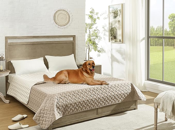 gogobunny 100% Double Sided Waterproof Dog Blanket Soft Pet Bed Cover Reversible Protect Furniture Couch Sofa Car for Puppy Cat Kids (Dark Beige/Light Beige, 82x102 Inch (Pack of 1))