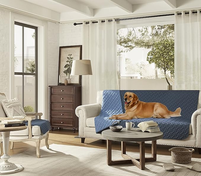 gogobunny 100% Double Sided Waterproof Dog Blanket Soft Pet Bed Cover Reversible Protect Furniture Couch Sofa Car for Puppy Cat Kids (Dark Blue/Light Blue, 82x82 Inch (Pack of 1))