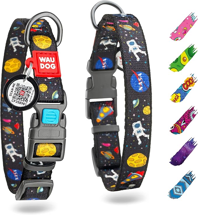 WAUDOG Nylon Dog Collar - Adjustable Dog Collar for Large Dogs, Small & Medium Dogs - Breakaway Puppy Collars for Large Breed Dogs - Boy & Girl Dog Collars with Durable Plastic Buckle and QR Dog Tag