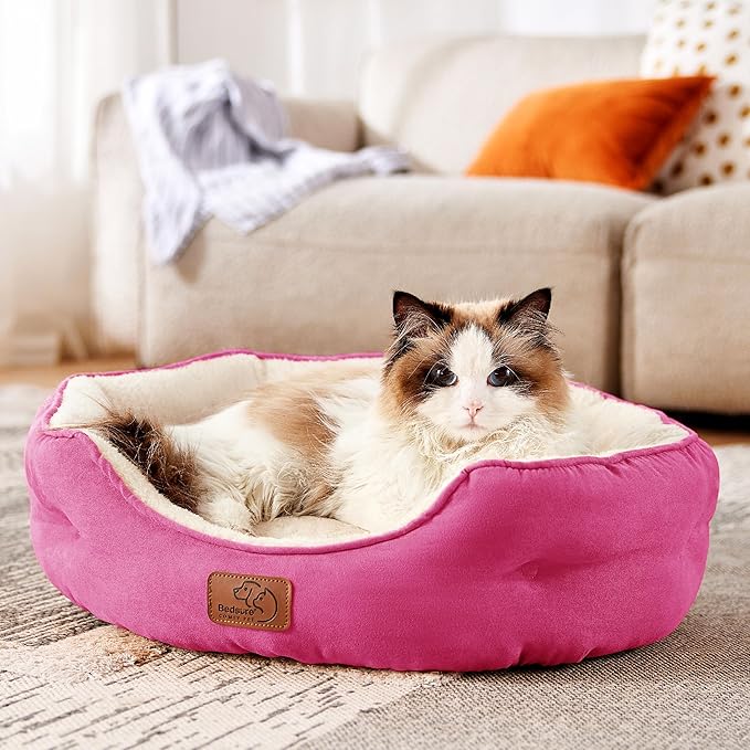 Bedsure Dog Beds for Small Dogs - Round Cat Beds for Indoor Cats, Washable Pet Bed for Puppy and Kitten with Slip-Resistant Bottom, 20 Inches, Sachet Pink