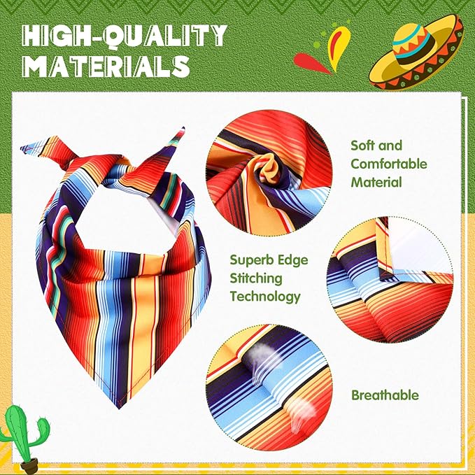 4 Pcs Cinco de Mayo Dog Bandana Cinco de Mayo Fiesta Fabric and Straw Sombrero Headbands Triangle Dog Sombrero Hat for Small Medium Pets Puppies Outdoor Colorful Serape Mexican Dog Gift Kids