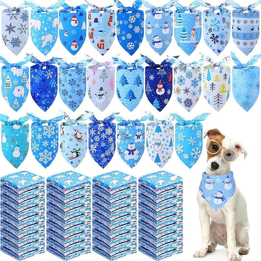 Abbylike 200 Pieces Winter Dog Bandanas Bulk Blue Snowflake Dog Bandanas for Pets Triangle Kerchief Scarf Bibs for Winter Pets Cats Party Costume Accessories (25.6 x 17.7 x 17.7)