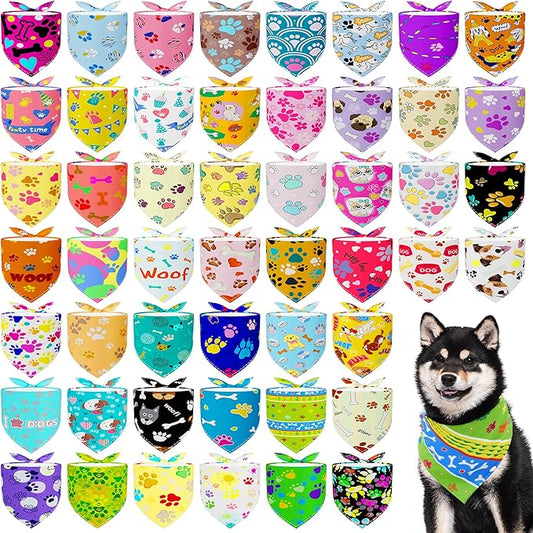 100PCS Dog Bandanas Bulk for Small Medium Dog Girl Boy with Paw Print Kerchief Triangle Bibs Head Scarves Scarfs Grooming Costume