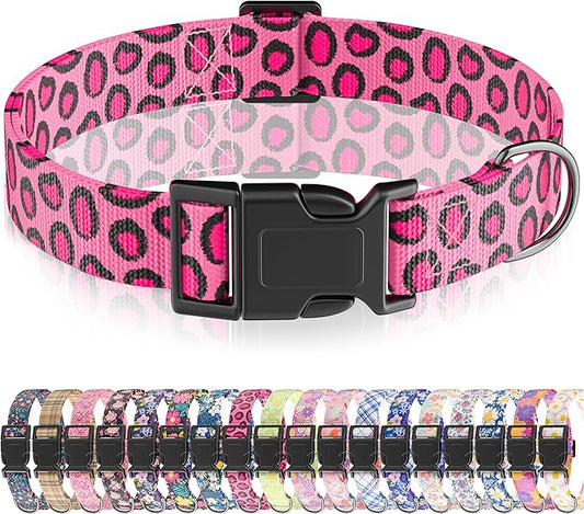 Dog Collar, Leopard Puppy Collar for Boys Girls Small Medium Large Dogs, Adjustable Soft Pet Collar Pink Leopard with Quick Release Buckle for Males Females, Pink Leopard,XS