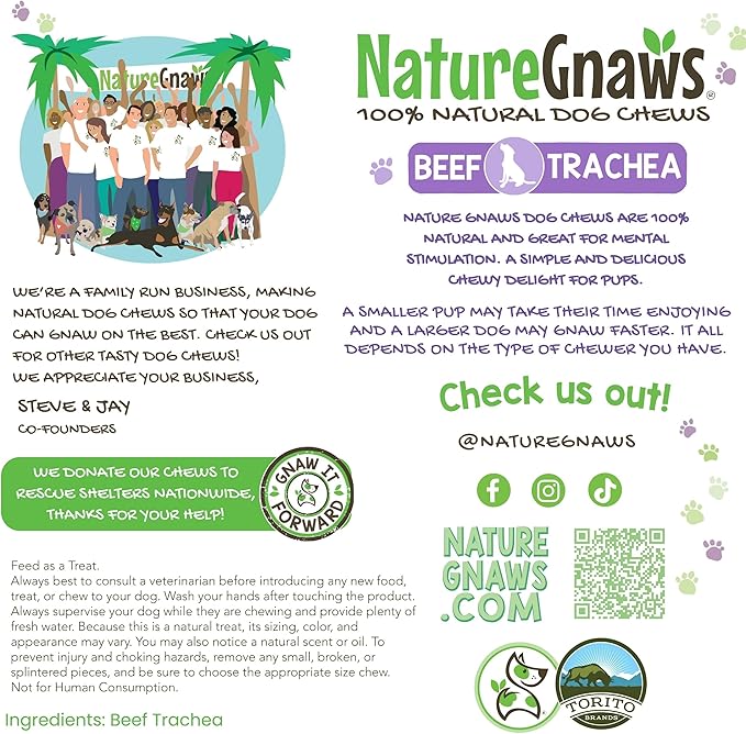 Nature Gnaws Beef Trachea Chews for Dogs 6" (6 Count) - Long Lasting Natural Crunchy Dog Chew Bones - Rawhide Free (Pack of 2)