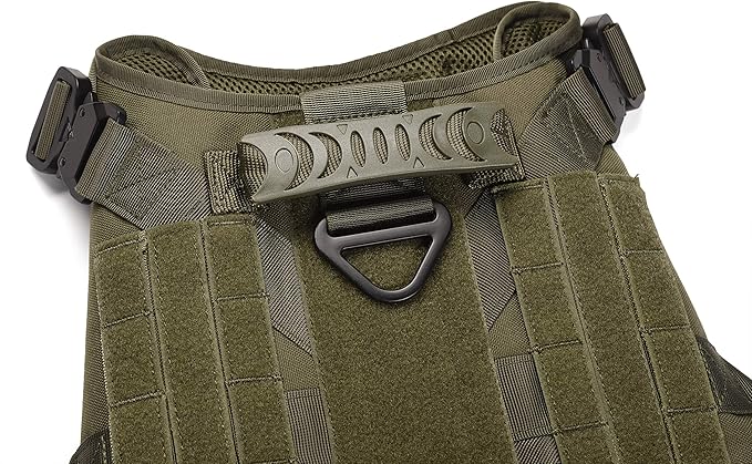 Tactical Dog Harness Vest with Handle Military Working Training Molle Vest with Metal Buckles & Loop Panels Free Bungee Dog Leash (L, Green Harness with Leash)