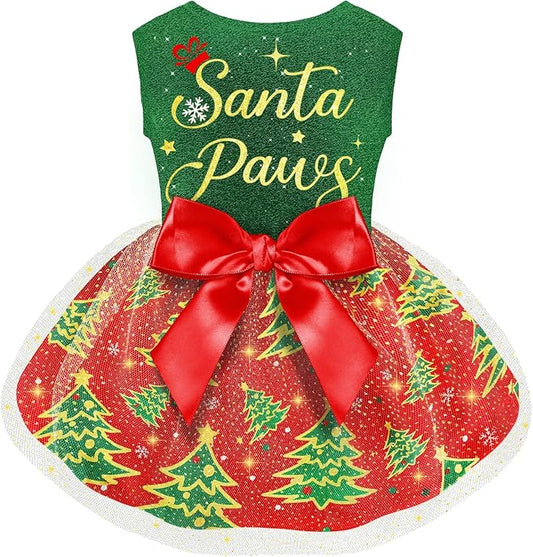 Dog Christmas Outfit and Costume - Funny Puppy Dress With Bow for Small and Large Dogs - Pumpkin Witch Bat Pet Halloween Clothes