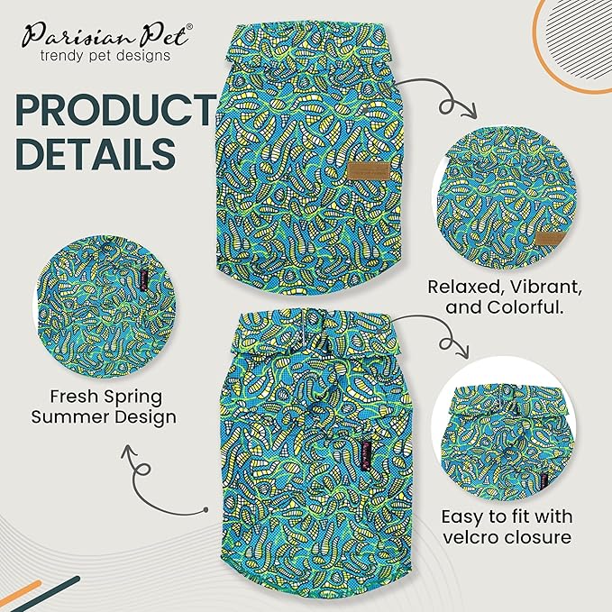 Parisian Pet Shirt - Tribal Camp Beach Outfit - 100% Cotton Summer Clothes - Stylish Dog Costume - Breathable Cool Pet Clothing - Machine Washable Shirts for Large Dogs - L