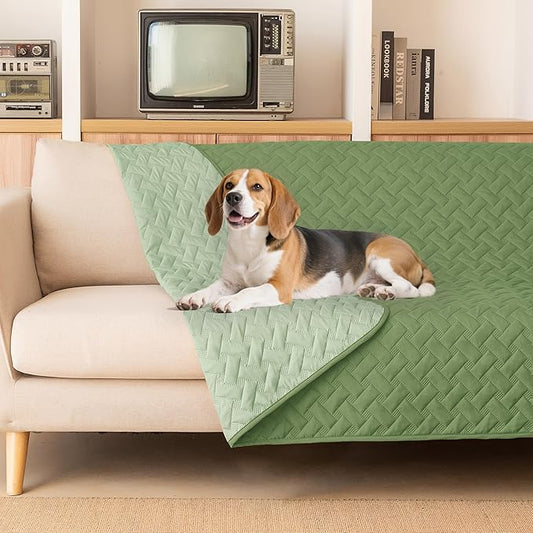 gogobunny 100% Double Sided Waterproof Dog Blanket Soft Pet Bed Cover Reversible Protect Furniture Couch Sofa Car for Puppy Cat Kids (Dark Green/Light Green, 68x82 Inch (Pack of 1))
