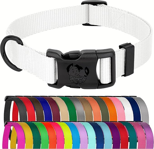 Country Brook Petz - American-Made Dog Collar for Large, Medium, and Small Dogs and Puppies - Deluxe Heavy Duty Nylon in 33 Dazzling Colors (Extra Large, 1 Inch Wide, White)