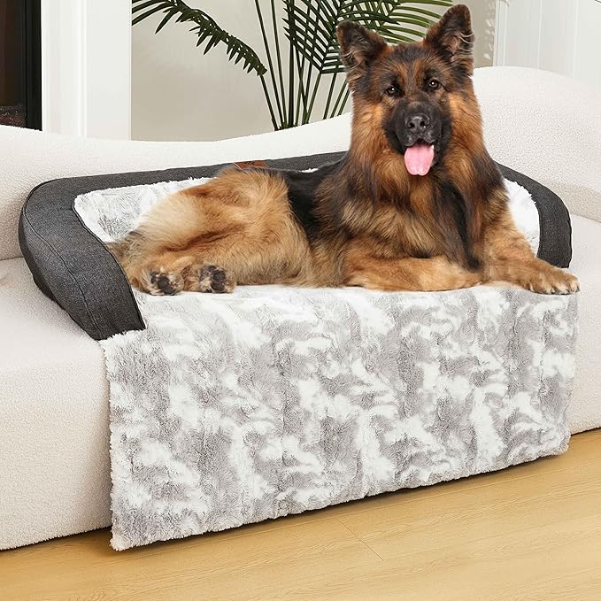 Dog Couch Bed for Large Dogs Cats Fluffy Calming Dog Bed Mat Washable Pet Couch Covers Protector for Sofa Removable Pet Sofa Beds for Bedroom with Anti-Slip Waterproof Back 45x37 Inch XL Size (Grey)