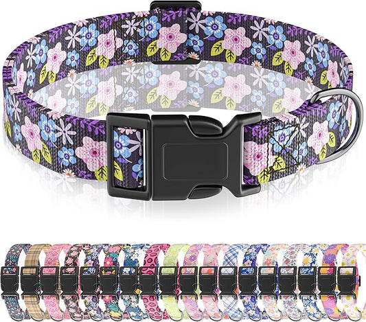 Dog Collar - Cute Adjustable Soft Puppy Collar with Quick Release Buckle - Small/Medium/Large - Cute Floral Pattern