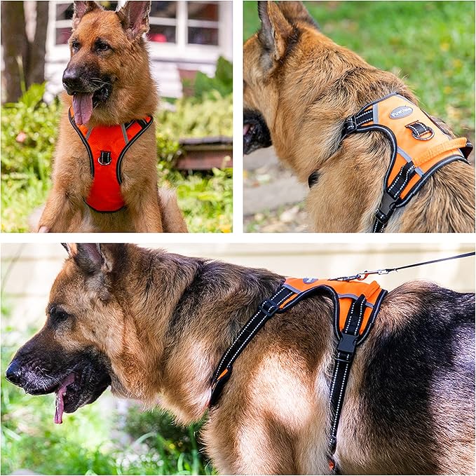 No Pull Dog Harness, Reflective Walking Dog Harness with Easy Control Handle and Front & Back Clips,Adjustable Breathable Soft Padded Dog Vest Harness for German Shepherd Dog,Orange,XL