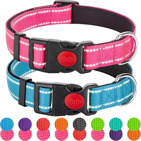2 Pack Reflective Dog Collars for Medium Large and Small Breed Dogs Male Female,Padded Soft Durable Nylon Neoprene Collar for Puppy Dogs Girl Boy with Quick Release Safety Buckle,Pink,Blue,XS