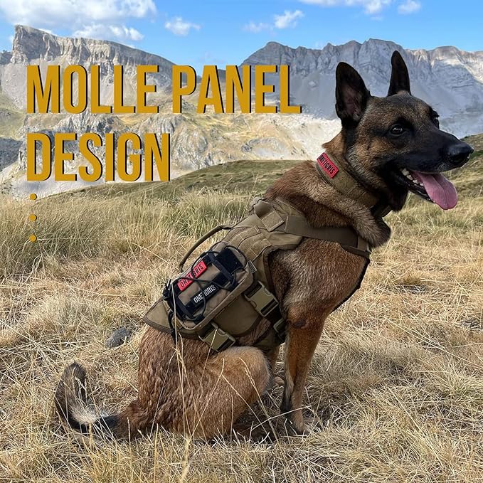 OneTigris No Pull Tactical Dog Harness for Medium Dog, Aire Mesh Dog Vest Harness, Breathable Military Dog Molle Vests with Handles, Service Dog Vest for Walking Hiking Training (L, Brown)