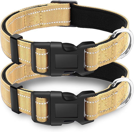 2 Pack Reflective Dog Collar with Safety Locking Buckle, Adjustable Soft Breathable Comfortable Nylon Pet Collar for Small, Medium and Large Dogs, Brown, M