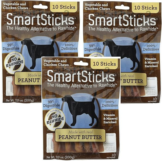 SmartBones SmartSticks Peanut Butter Dog Chew Sticks. Heallthy Alternative to Rawhide. 30pk