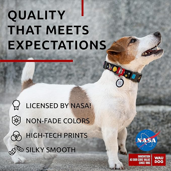 WAUDOG Nylon Dog Collar - Adjustable Dog Collar for Large Dogs, Small & Medium Dogs - Breakaway Puppy Collars for Large Breed Dogs - Boy & Girl Dog Collars with Durable Plastic Buckle and QR Dog Tag