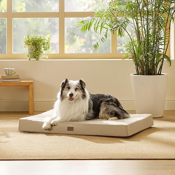 Bedsure XL Dog Bed for Crate - Large Orthopedic Waterproof Pet Beds with Removable Washable Cover, Egg Crate Foam Crate Mat, Suitable for Pet Up to 90 lbs