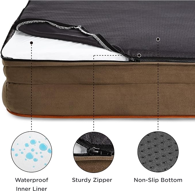 Bedsure Orthopedic Dog Bed for Small Dogs - Removable, Washable Cover and Bolster with Waterproof Lining and Nonskid Bottom