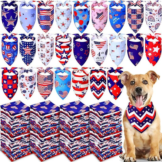 Abbylike 200 Pieces Patriotic Dog Bandanas Bulk 4 of July Dog Bandanas for Dogs Independence Day Dog Kerchief Set Bibs Triangle Dog Scarf for 4 of July Pet Costume Accessories Decoration