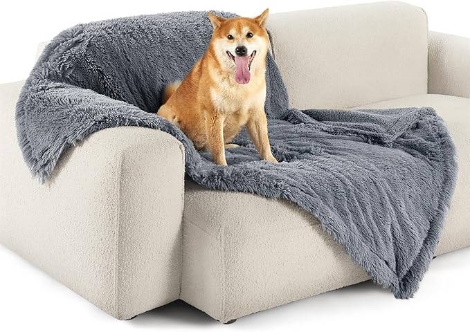 Bedsure Waterproof Dog Blankets for Large Dogs - Cat Blanket for Couch Protector Washable Long Faux Fur, Calming Soft Reversible Throw Furniture Protection for Puppy Pet Pet, 40"x50", Grey