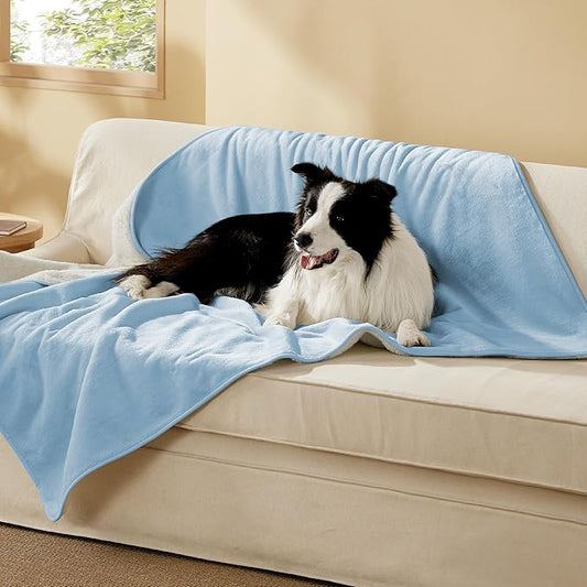 Bedsure Waterproof Dog Blankets for Extra Large Dogs - XL Cat Blanket Washable for Couch Protection, Sherpa Fleece Puppy Blanket, Soft Plush Reversible Throw Furniture Protector, 50x60, Light Blue