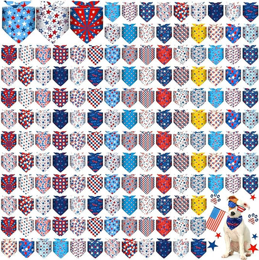 Aliceset 180 Pcs 4th of July Dog Bandanas Bulk Patriotic Dog Bandanas Independence Day Pet Scarf Bibs Soft Triangle Scarf Flag Neckerchief Adjustable Holiday Scarves for Small and Medium Pet