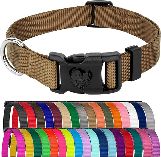 Country Brook Petz - American-Made Dog Collar for Large, Medium, and Small Dogs and Puppies - Deluxe Heavy Duty Nylon in 33 Dazzling Colors (2XS, 3/8 Inch Wide, Coyote Tan)