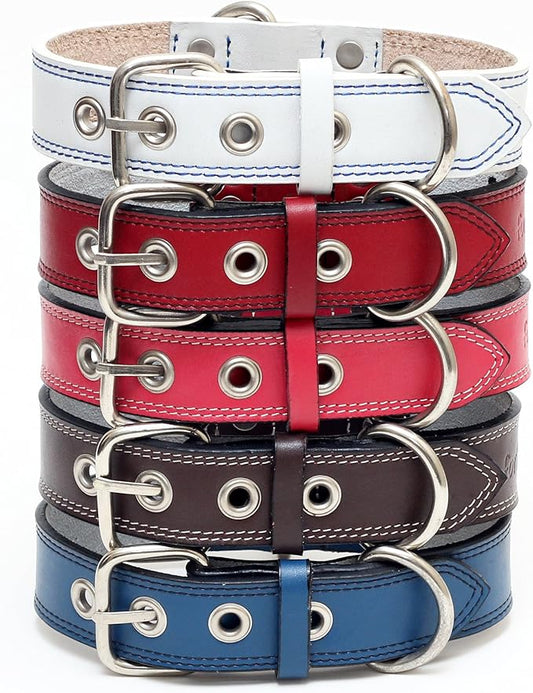 Premium Leather Collars with Stainless Steel Buckles (18"-21", Pink)