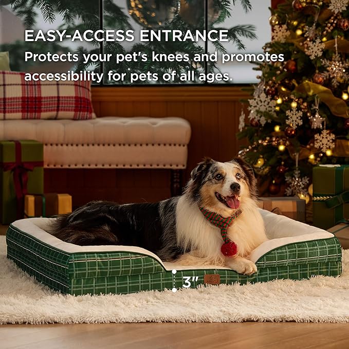 Bedsure Orthopedic Dog Bed for Extra Large Dogs - XL Washable Dog Sofa Beds Large, Pet Couch Bed with Removable Washable Cover, Waterproof Lining and Nonskid Bottom, Holly Plaid