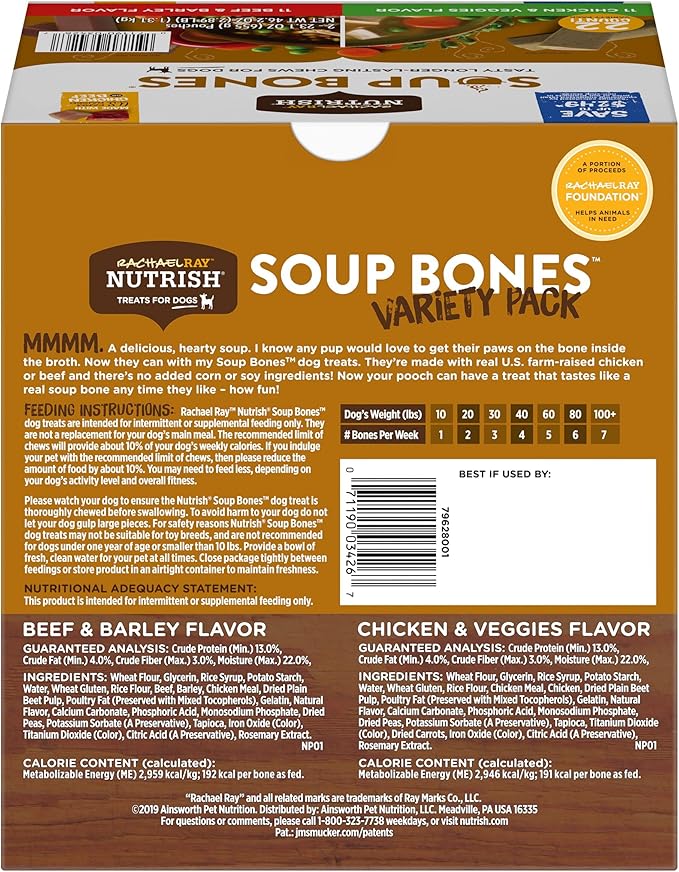 Rachael Ray Nutrish Soup Bones Long Lasting Dog Chews Variety Pack, 22 Count (Pack of 1)