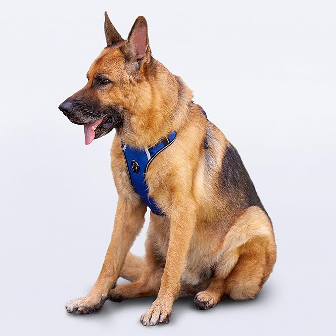No Pull Dog Harness, Reflective Walking Harness with Easy Control Handle, Front & Back Clips, Adjustable Breathable Soft Padded Dog Vest for German Shepherd, Blue, XL
