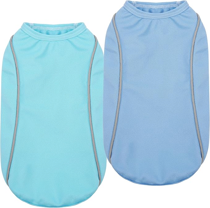 PUMYPOREITY 2Pack Dog Shirt for Small Dogs with Reflective Strip Safety for Night Walking, Soft Breathable Stretchy Tank Top Vest, Lightweight Stretchy Puppy Shirt, Blue, XS