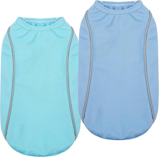 PUMYPOREITY 2Pack Dog Shirt for Small Dogs with Reflective Strip Safety for Night Walking, Soft Breathable Stretchy Tank Top Vest, Lightweight Stretchy Puppy Shirt, Blue, XS