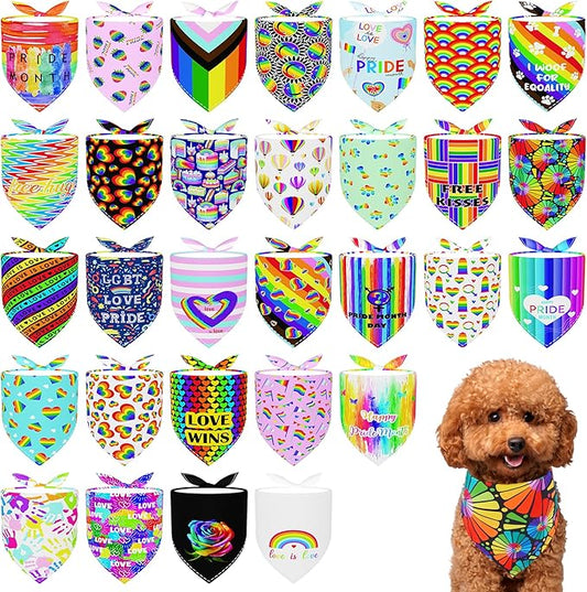 30 Pack Pride Dog Bandanas Bulk for Small Dogs Kittens Breed 18 Inch Rainbow Dog Bandanas XS Puppy Doggy LGBT Dogs Bandana Grooming S