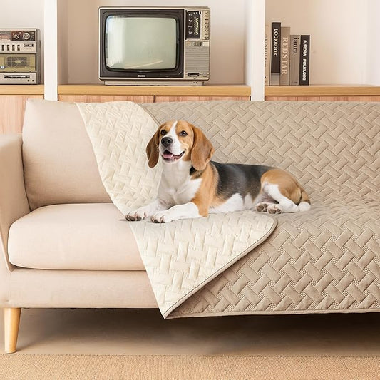 gogobunny 100% Double Sided Waterproof Dog Blanket Soft Pet Bed Cover Reversible Protect Furniture Couch Sofa Car for Puppy Cat Kids (Dark Beige/Light Beige, 82x120 Inch (Pack of 1))