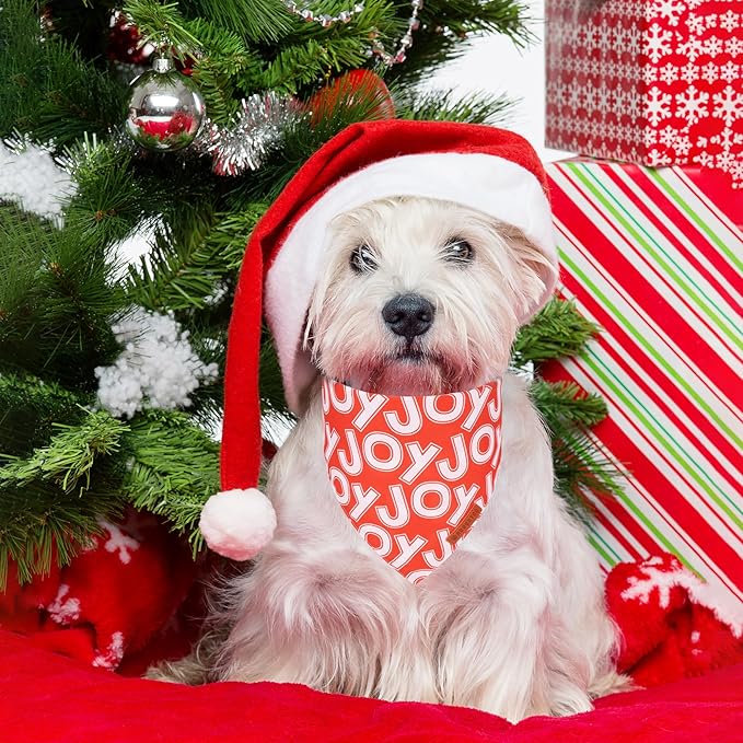 ADOGGYGO Christmas Dog Bandana, Santa Snowman Joy Xmas Pet Scarf, Premium Durable Fabric, Adjustable Fit Christmas Bandanas for Small Dogs Pets (Small)
