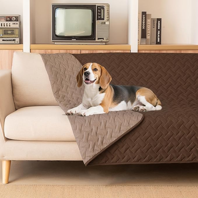gogobunny 100% Double Sided Waterproof Dog Blanket Soft Pet Bed Cover Reversible Protect Furniture Couch Sofa Car for Puppy Cat Kids (Dark Chocolate/Light Chocolate, 82x82 Inch (Pack of 1))