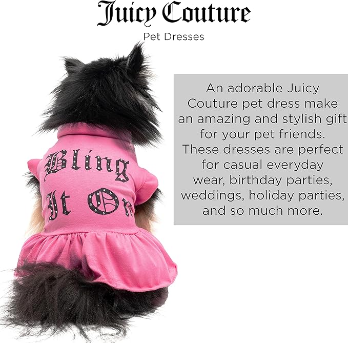 Juicy Couture Bling it On Cheer Dog Dress – Pullover Design Puppy Shirt with Elasticated Waistline and Flared Skirt, Doggie Clothes for Convenient Bathroom Breaks, Small (5-7 lbs.)