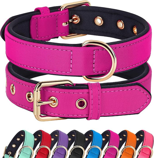 Didog Soft Padded Dog Collars for Medium Dogs, Lightweight and Breathable Dog Collar Waterproof with Metal Buckle, Rose Purple, L
