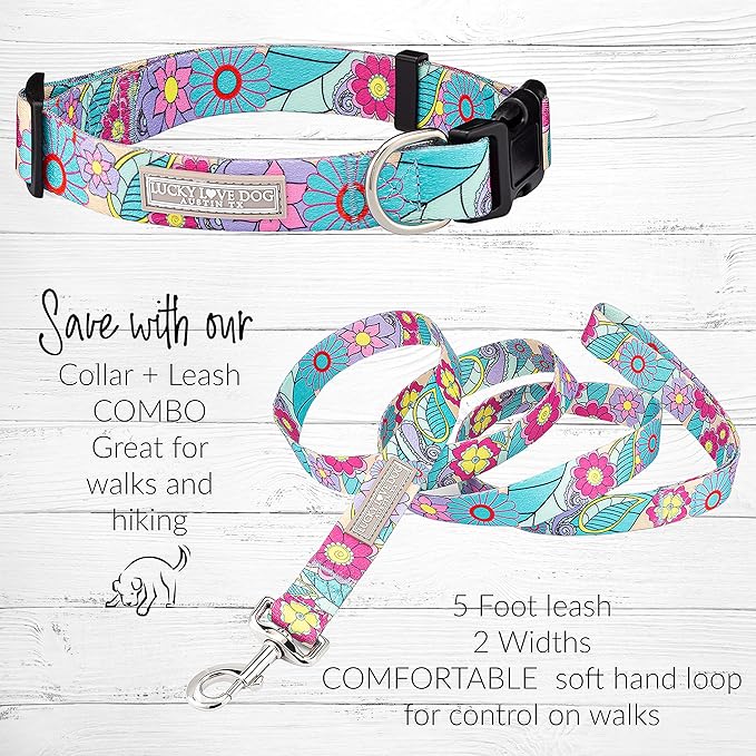 Lucky Love Dog Collar and Leash Combo, Cute Collar and Leash Set for Large Female Dogs, Part of Purchase Donated to Rescue (Large, Caroline, Combo)