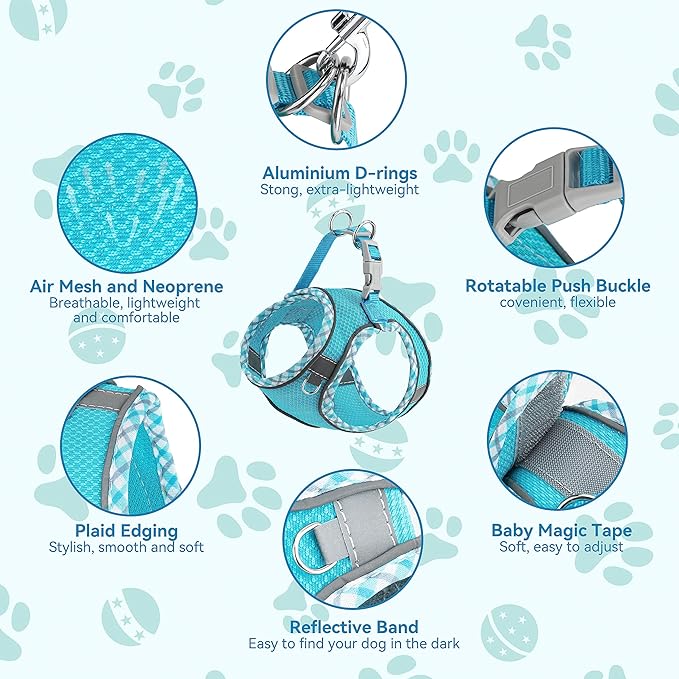 Green Small/Medium Dog Harness and Leash Set - Adjustable No Pull, Reflective, Breathable Mesh, Easy Walk Harness for Puppies, Cats, Hiking, Training