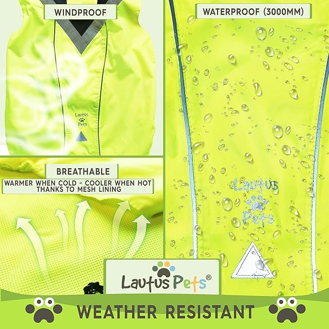 Dog Rain Coat - Waterproof, Reflective, Bright Yellow with Harness Hole (2XL, Yellow)