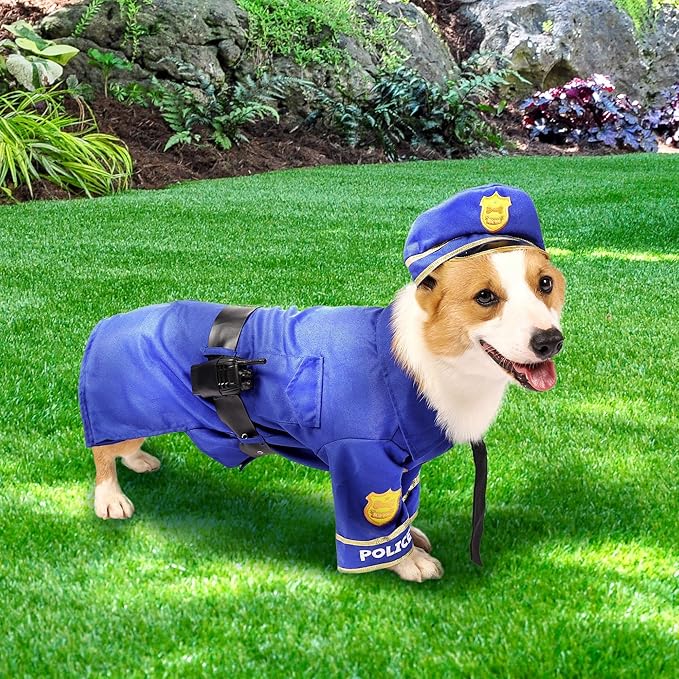 Spooktacular Creations Halloween Dog Pet Police Costume Shirt with Belt, Handcuffs, Walkie Talkie for Halloween Dress-up Party, Role Play, Carnival Cosplay, Holiday Decorations Clothes (Small)