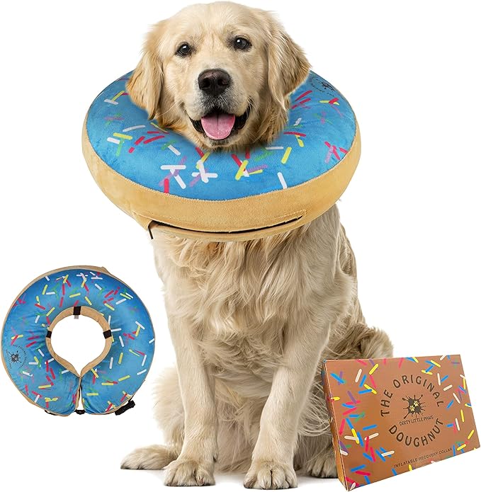 Dog Donut Collar | Great Alternative to a Traditional Dog Cone or a Soft Dog Cone Collar | Our Inflatable Dog Cone is an Excellent Cone for Dogs After Surgery | Dog Cones for Large Dogs (Blue)