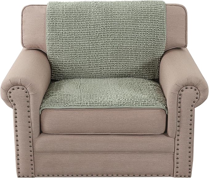 H.VERSAILTEX Plush Chenille Couch Armrest Cover 2 Packs Thick and Soft Sofa Covers Furniture Protector Cover for Pets (27.5" x 27.5", Sea Foam)